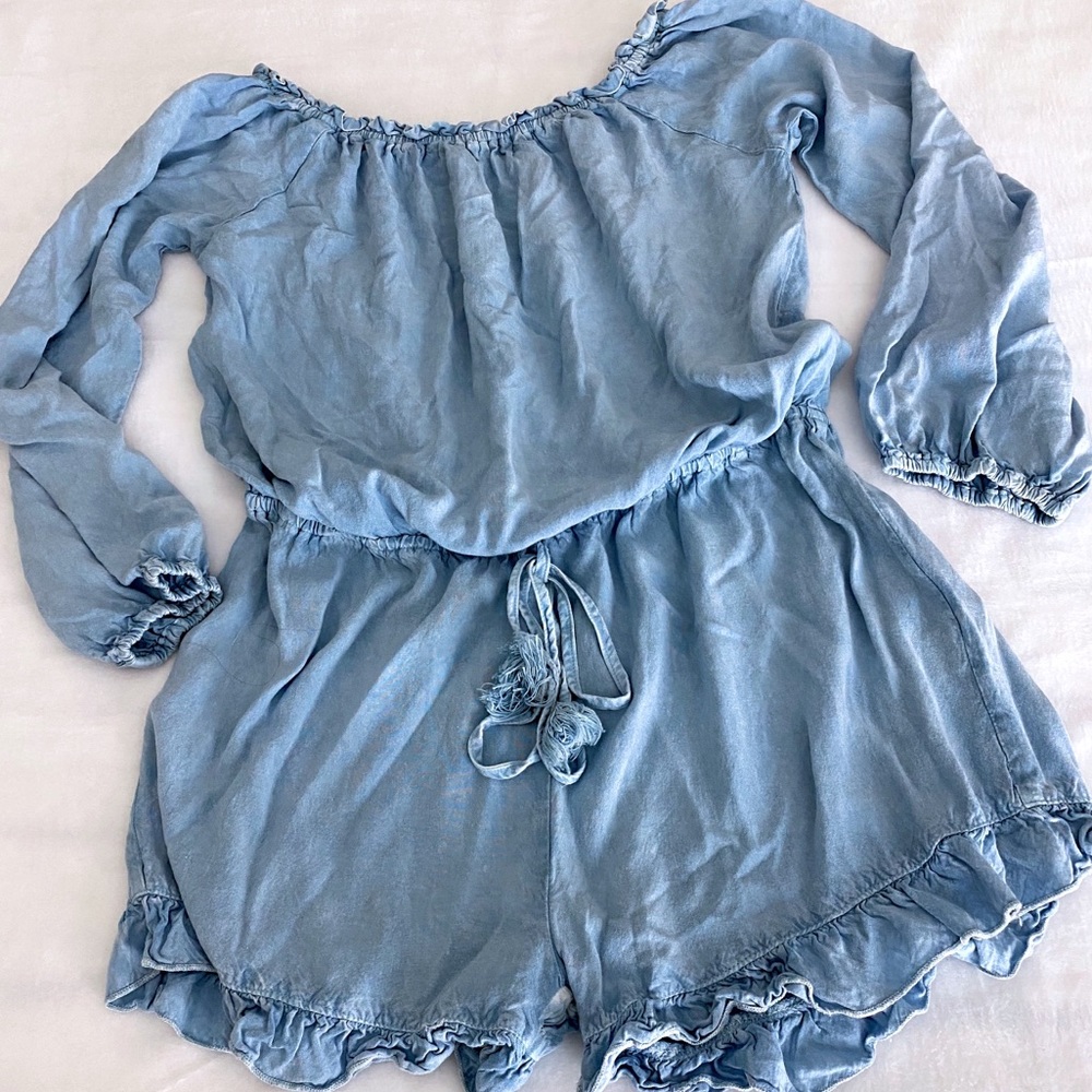 Style Envy Denim Color Shorts One Piece Romper XL
